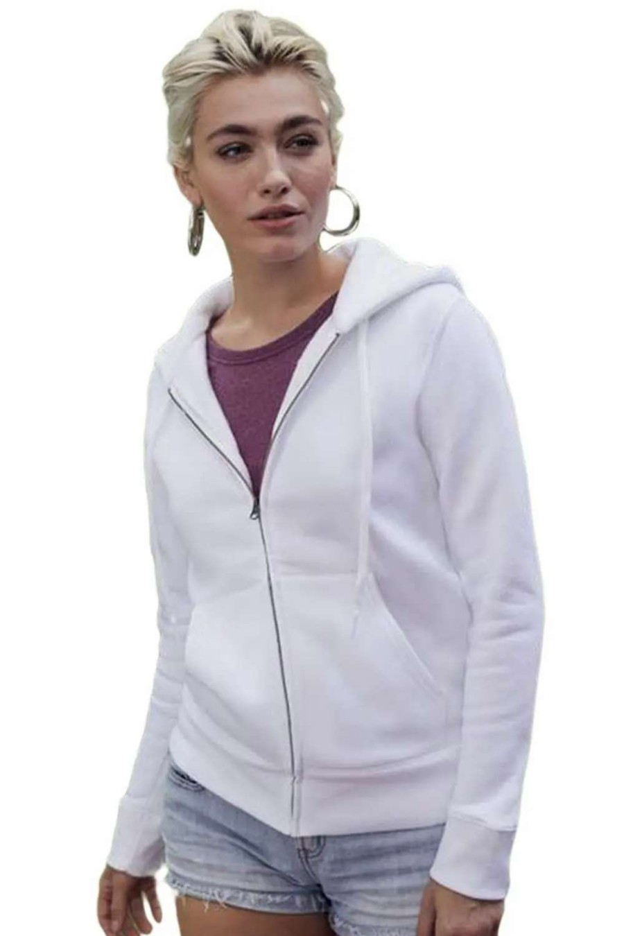 Wholesale Fruit Of The Loom Of The Loom Ladies Fitted Hooded Sweatshirt White