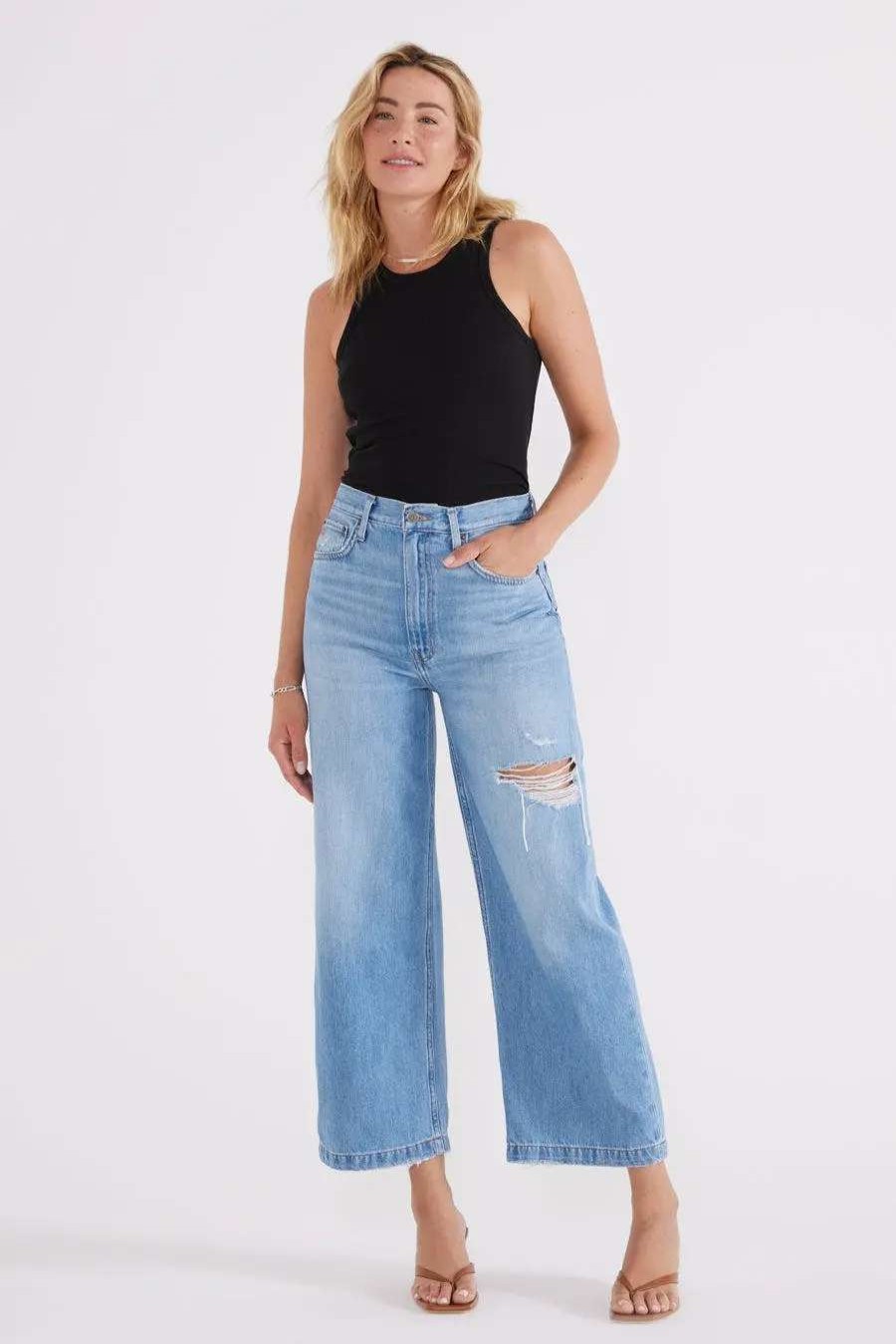 Clearance Etica Devon Wide Leg Crop Jeans Desert Breeze