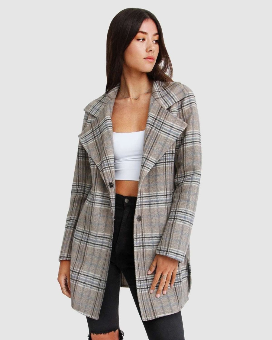 Wholesale Belle & Bloom Ex-Boyfriend Wool Blend Oversized Jacket Oat Plaid