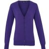 New Premier Womens/Ladies Button Through Long Sleeve V-Neck Knitted Cardigan Purple