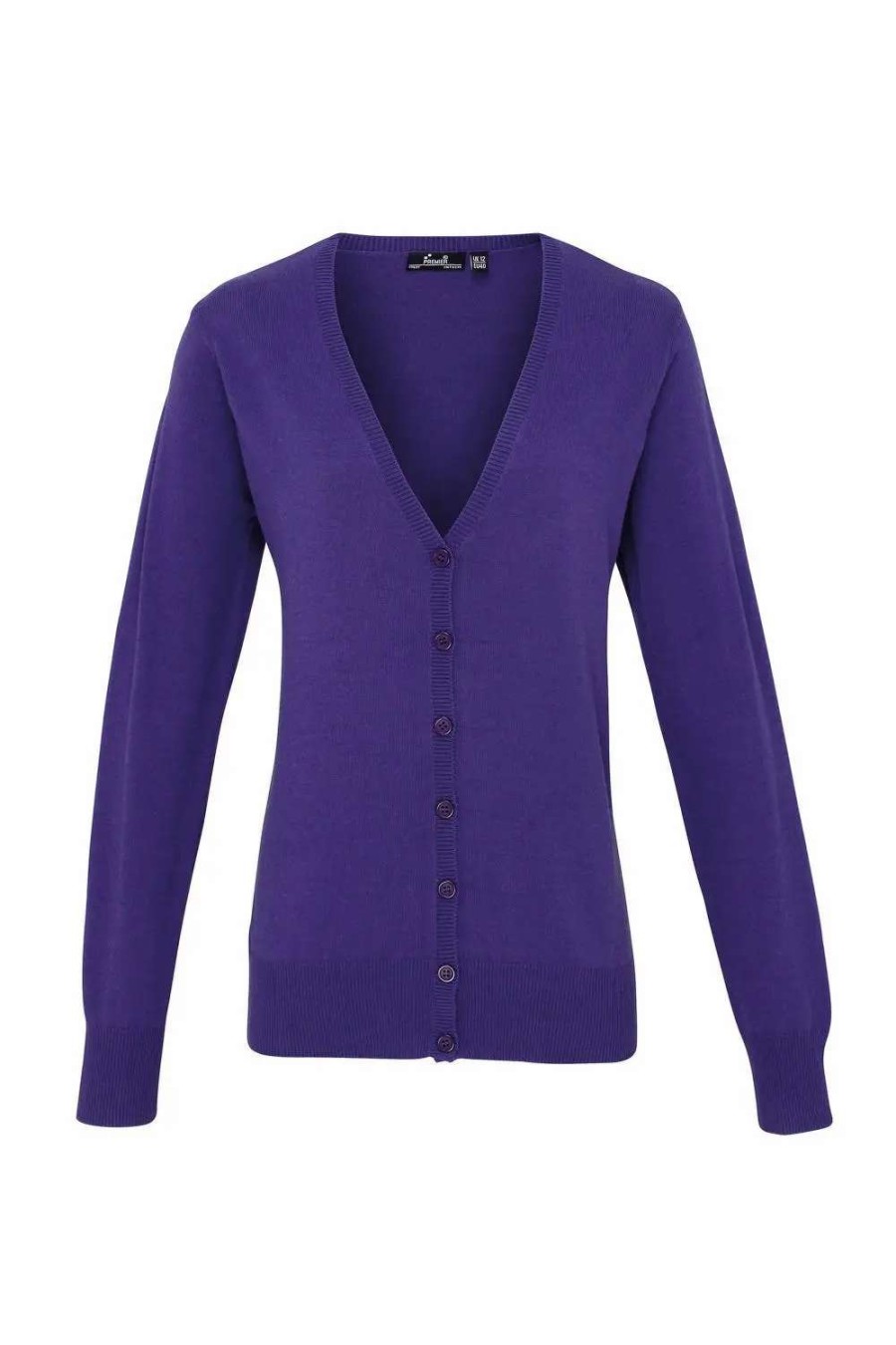 New Premier Womens/Ladies Button Through Long Sleeve V-Neck Knitted Cardigan Purple