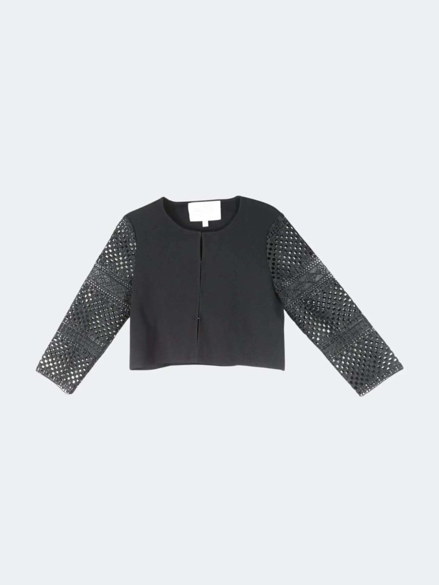 Wholesale Carolina Herrera Women'S Cardigan With Lace Sleeves Black