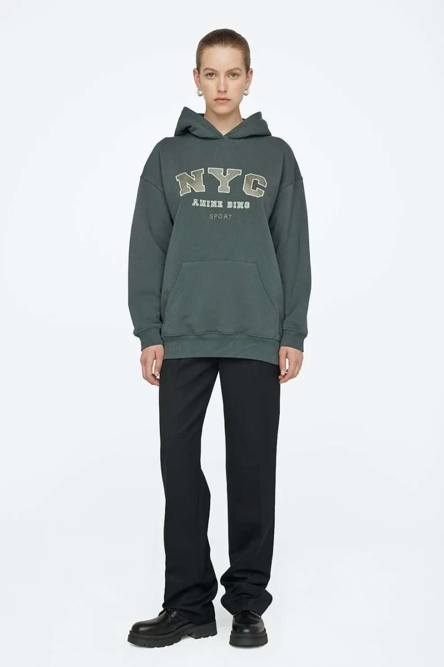 Wholesale Anine Bing Vincent Hoodie Nyc Charcoal Green