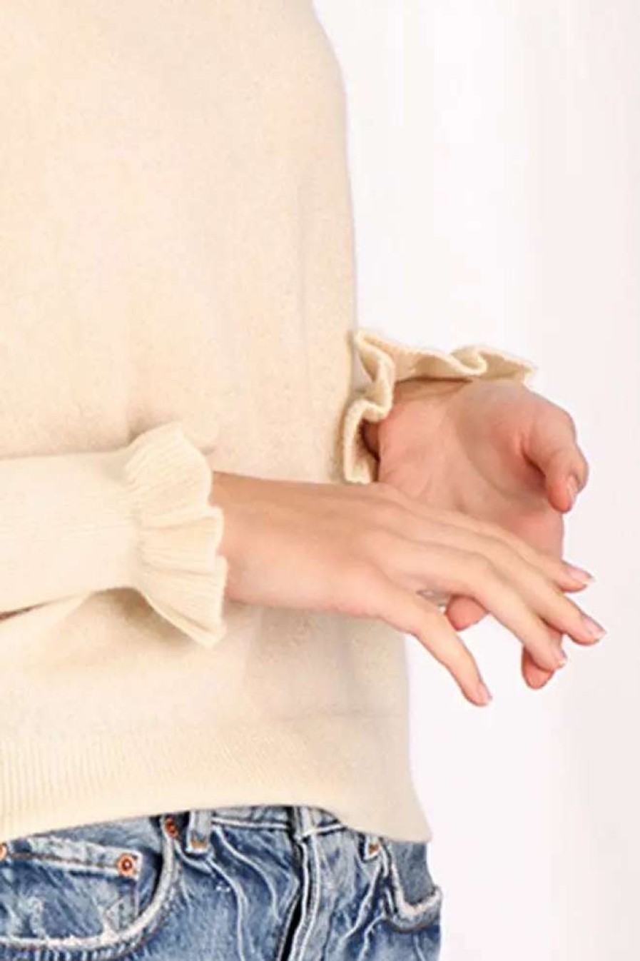 New Minnie Rose Cashmere Ruffled Cuff Crew