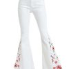 Online Anna-Kaci Floral Daisy Embroidered Mid Rise Bell Bottom Flare Frayed Hem Jeans