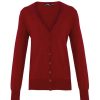 Best Premier Womens/Ladies Button Through Long Sleeve V-Neck Knitted Cardigan Burgundy