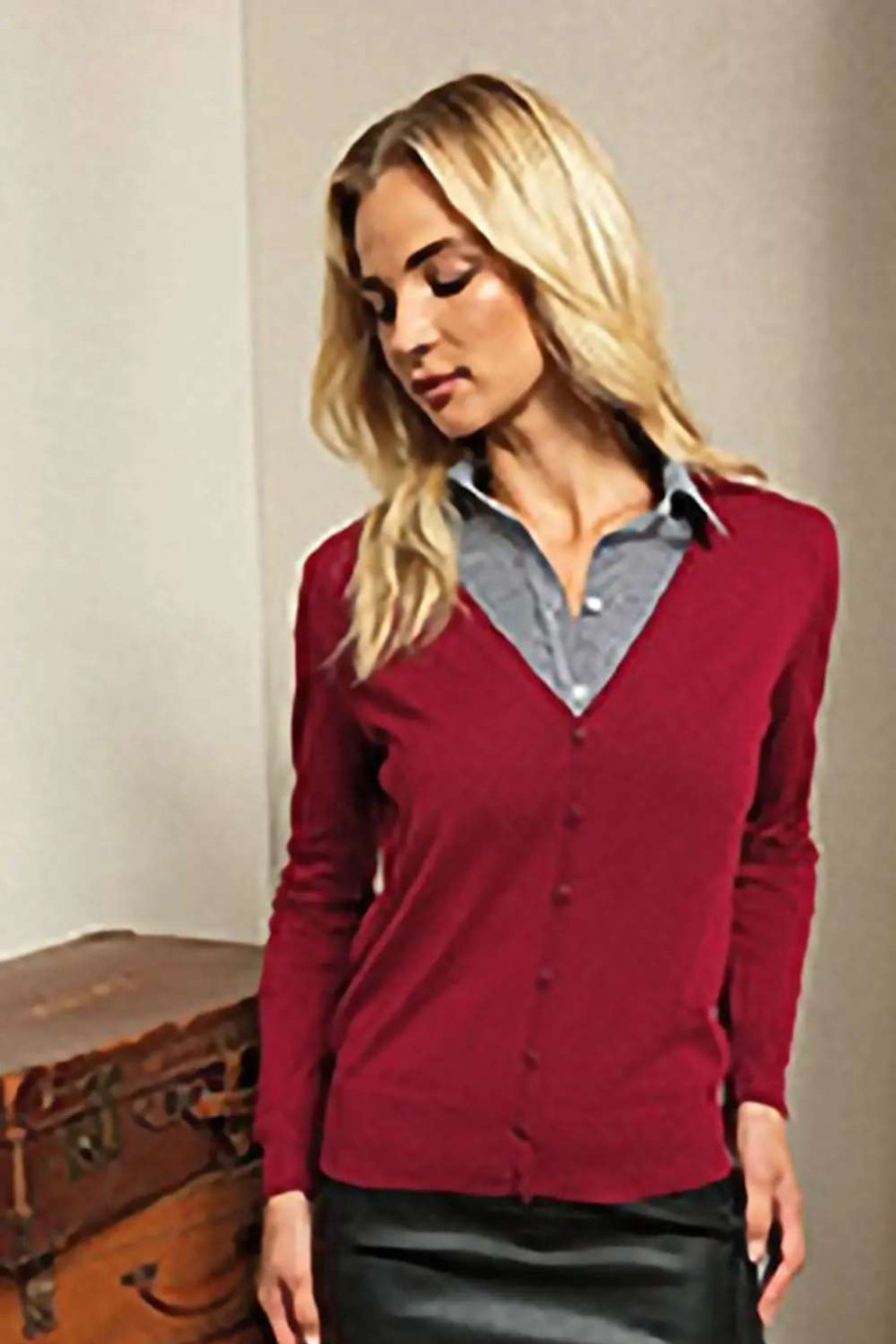 Best Premier Womens/Ladies Button Through Long Sleeve V-Neck Knitted Cardigan Burgundy