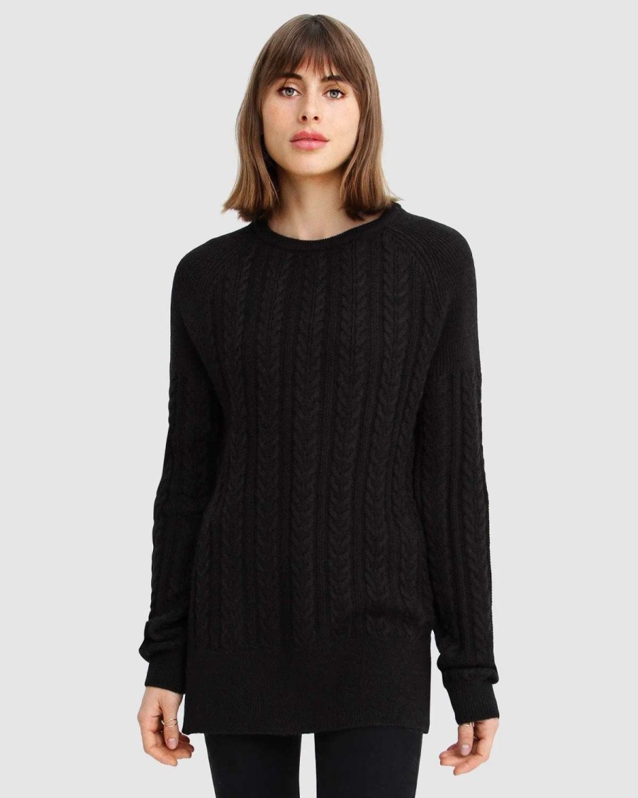 Online Belle & Bloom At Last Cable Knit Jumper With Slit Black