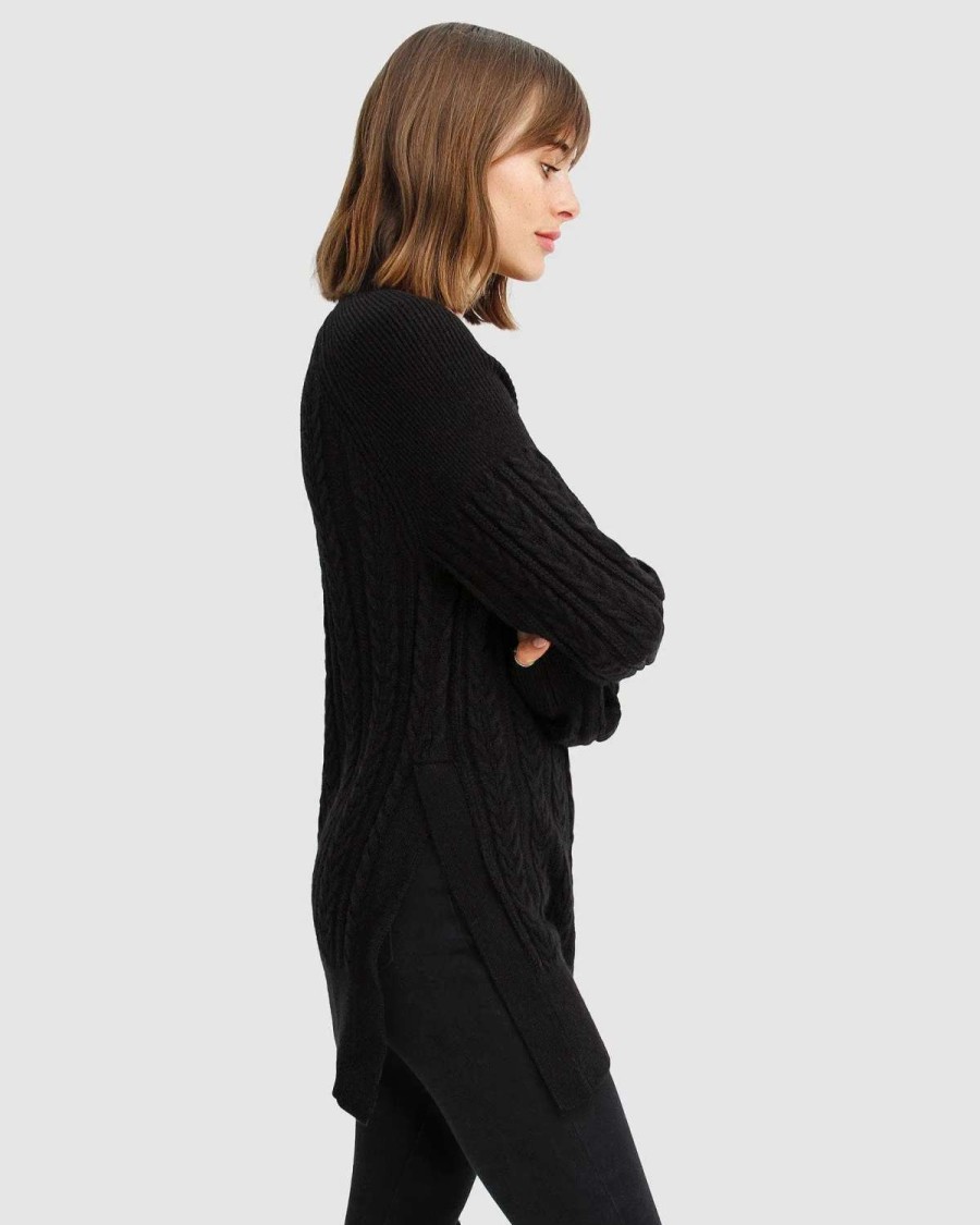 Online Belle & Bloom At Last Cable Knit Jumper With Slit Black