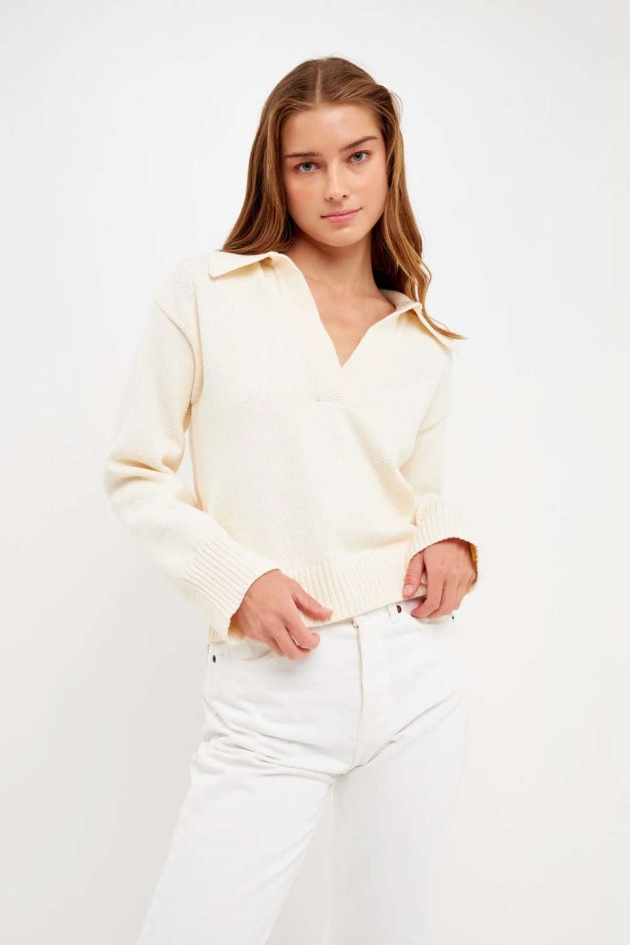 Best English Factory Collared Knit Sweater Ivory