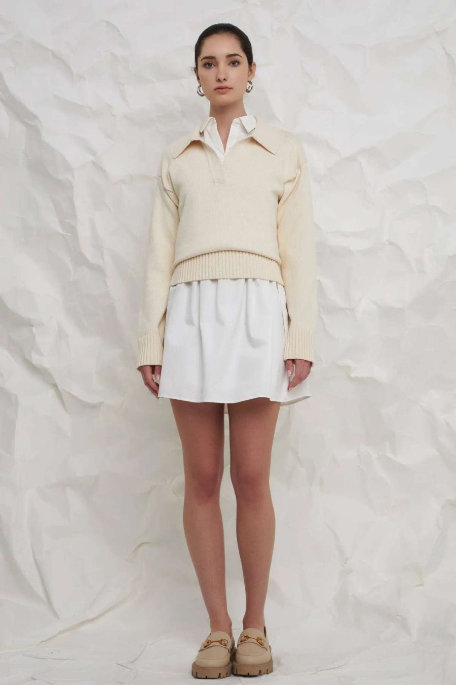 Best English Factory Collared Knit Sweater Ivory