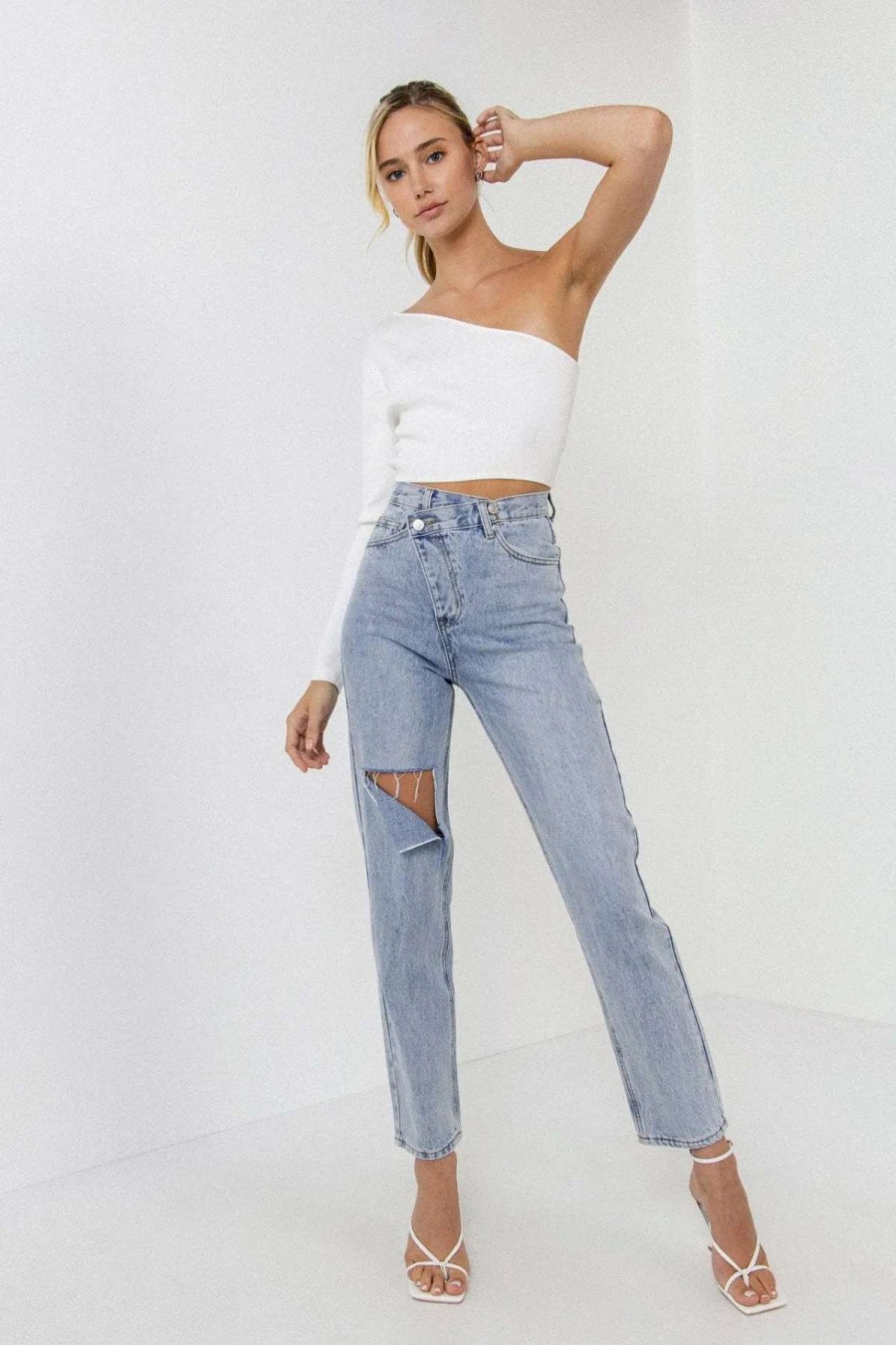 Hot Grey Lab Asymmetric Wrap Jeans Denim