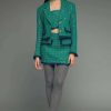 Best Endless Rose Premium Cropped Sequin Tweed Jacket Green/Navy