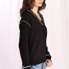 New Minnie Rose Cotton Cash V Neck Sweater With Stitch Detail