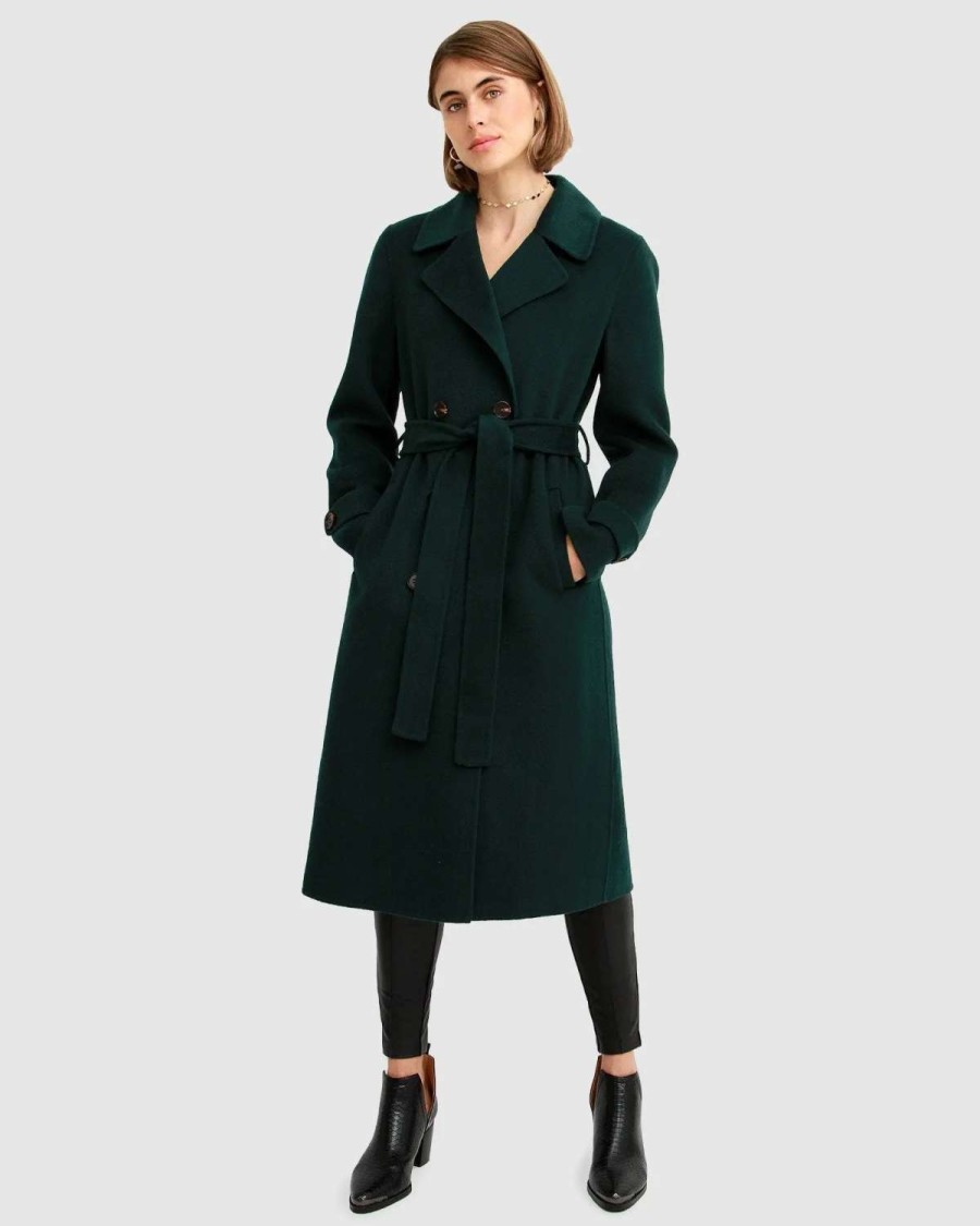 Clearance Belle & Bloom Front Runner Belted Coat Dark Green