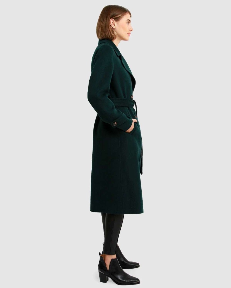 Clearance Belle & Bloom Front Runner Belted Coat Dark Green