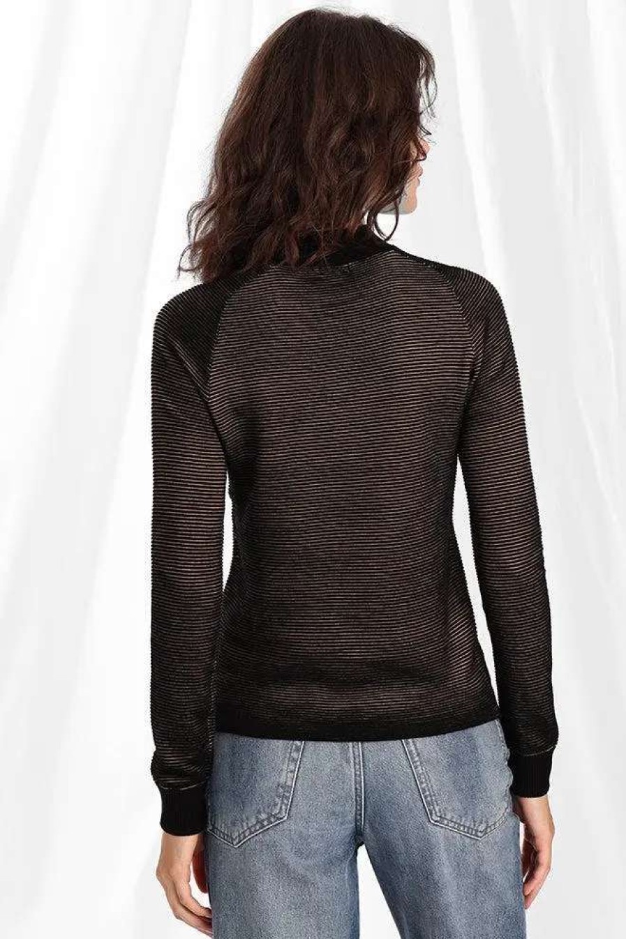 Online Minnie Rose Athena Textured Mock Neck Sweater Black/Camel