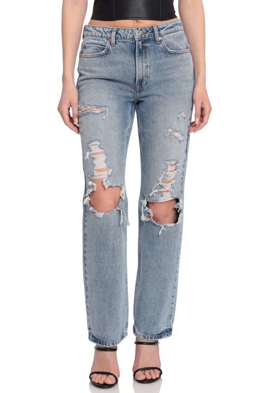 Best Avec Les Filles Distressed Straight Leg Jeans Mid Morning Wash