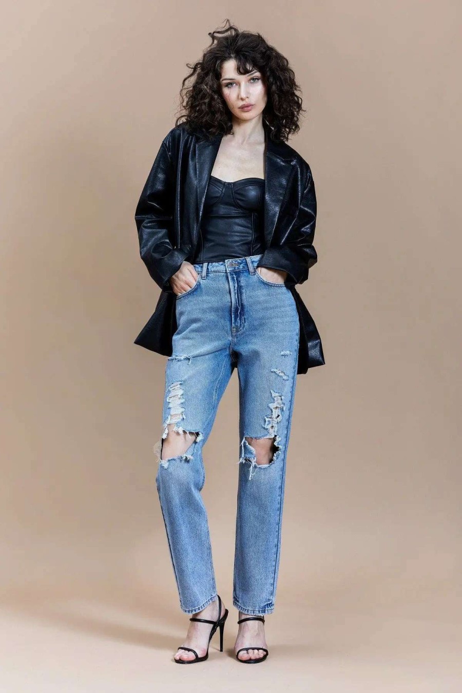 Best Avec Les Filles Distressed Straight Leg Jeans Mid Morning Wash