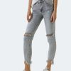 Hot Grey Lab Mid Rise Distressed Ankle Skinny Jeans Light Blue