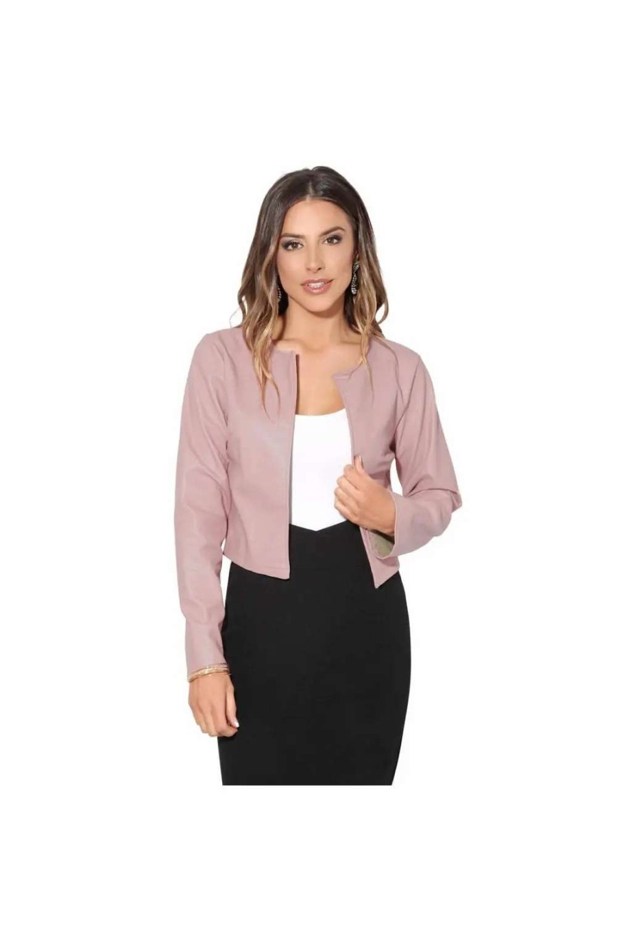 Wholesale Krisp Womens/Ladies Pu Cropped Open Style Jacket ( ) Pink