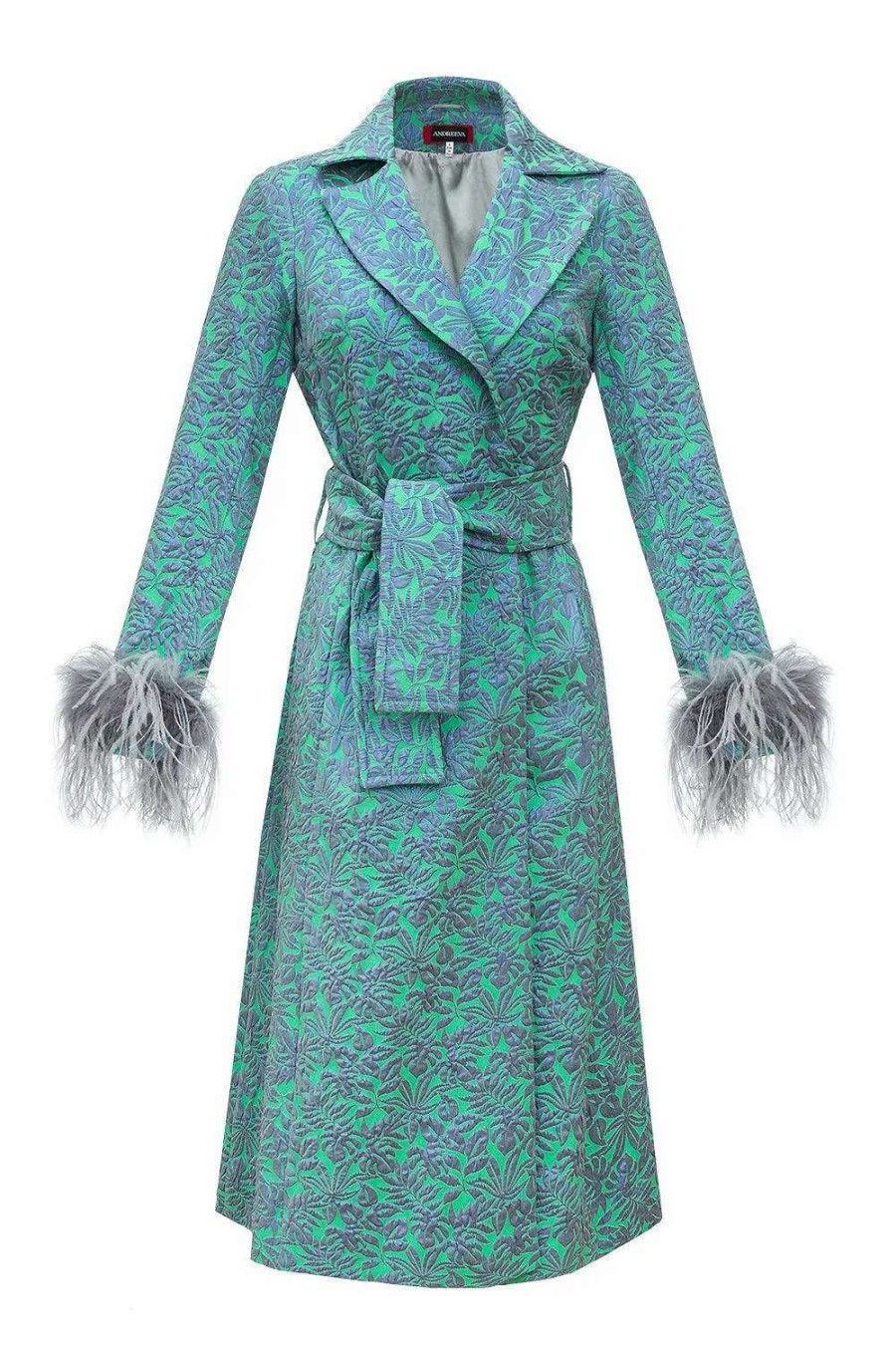 Hot Andreeva Jacqueline Coat 22 With Detachable Feathers Cuffs Green