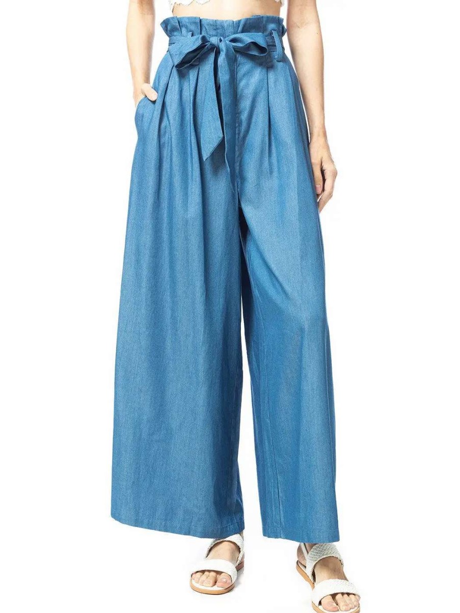 Wholesale Anna-Kaci Chambray Tie Wide-Leg Palazzo Jeans