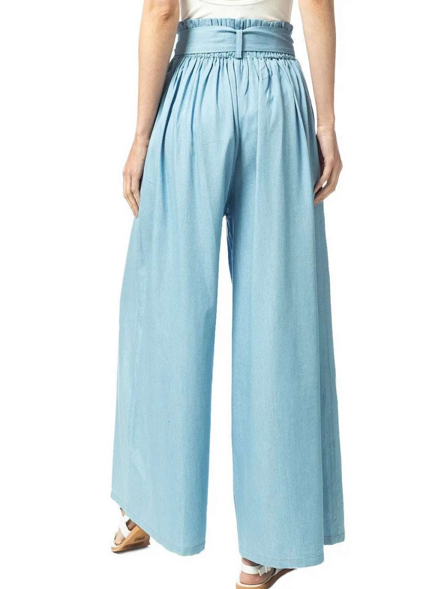 Wholesale Anna-Kaci Chambray Tie Wide-Leg Palazzo Jeans