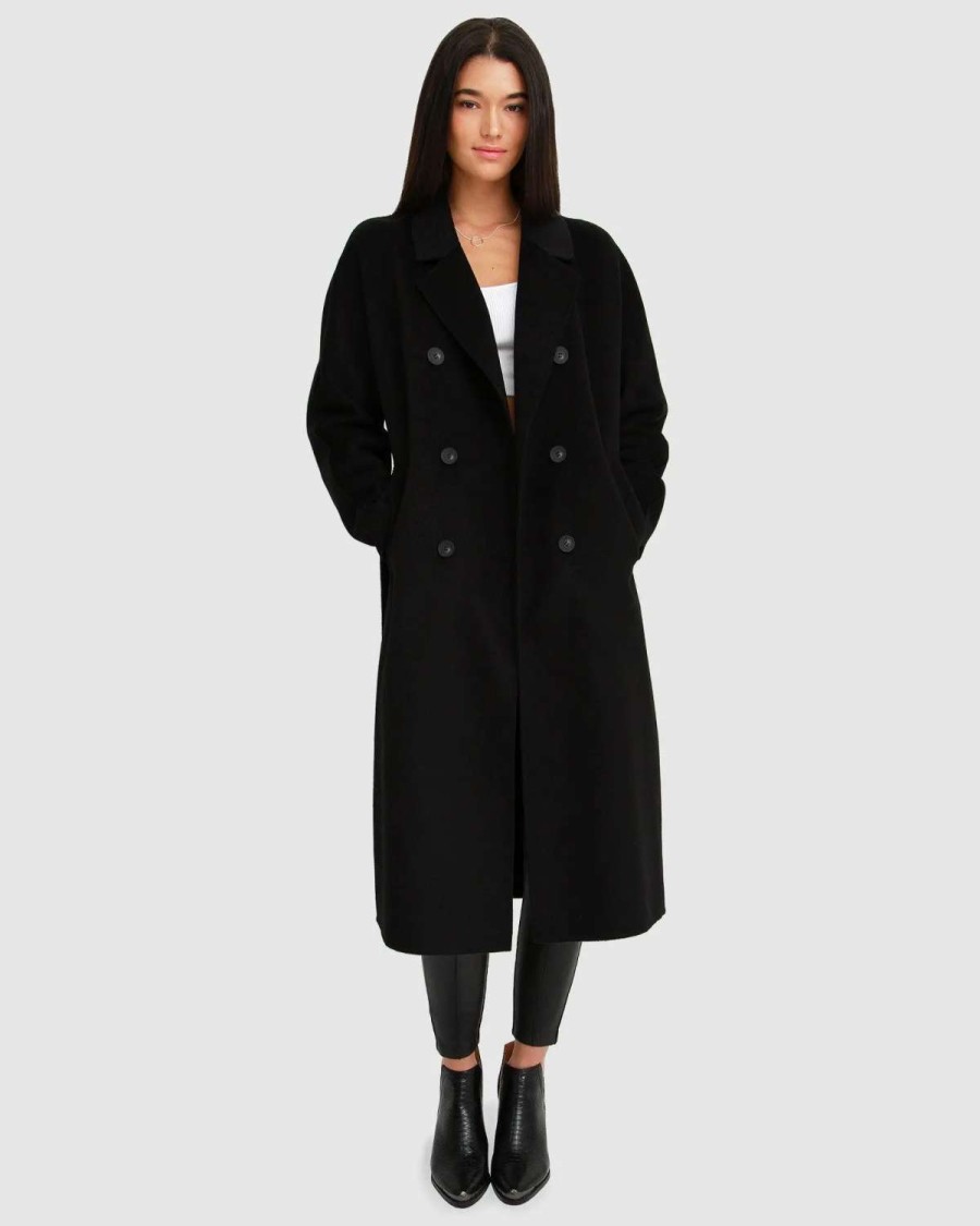 New Belle & Bloom Ss Girl Double-Breasted Lined Wool Coat Black