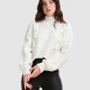 Hot Belle & Bloom Higher Love Cropped Cable Knit Jumper Cream