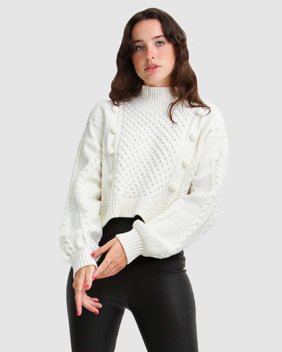 Hot Belle & Bloom Higher Love Cropped Cable Knit Jumper Cream