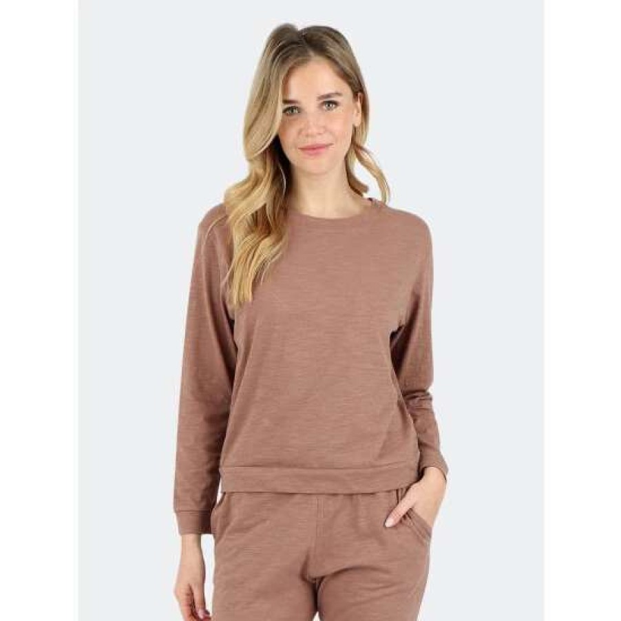 Clearance Lezat Tegan Cotton Long Sleeve Pullover Sweatshirts & Sweaters Cocoa