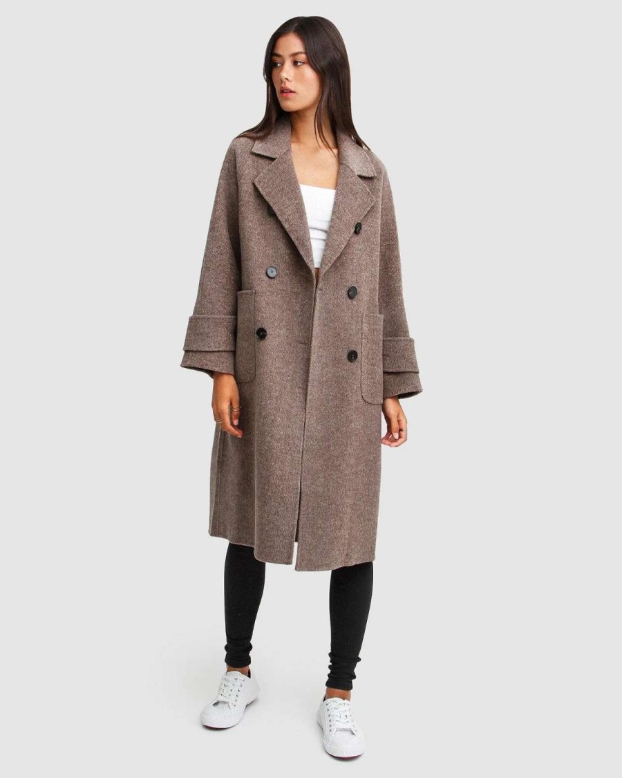 Clearance Belle & Bloom Rumour Has It Oversized Wool Blend Coat Walnut