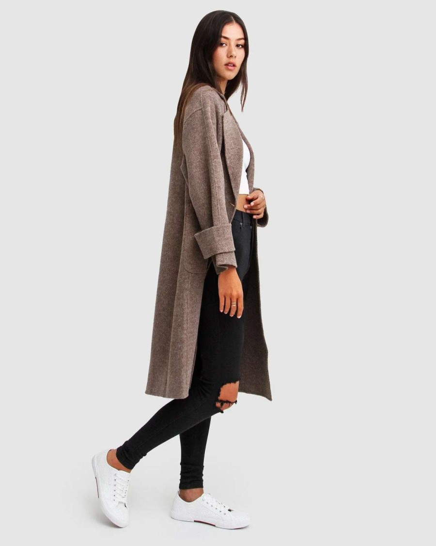 Clearance Belle & Bloom Rumour Has It Oversized Wool Blend Coat Walnut