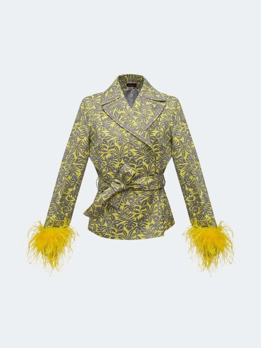 Clearance Andreeva Jacquard Jacket 22 With Detachable Feather Cuffs Yellow