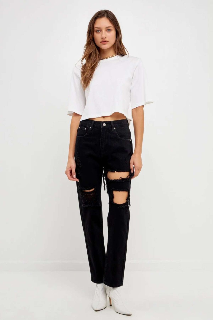 Clearance Endless Rose Cut Out Ripped Straight Leg