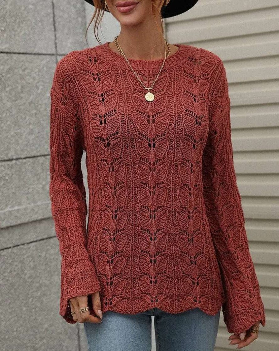 Best Anna-Kaci Patterned Knit Bell Sleeve Sweater