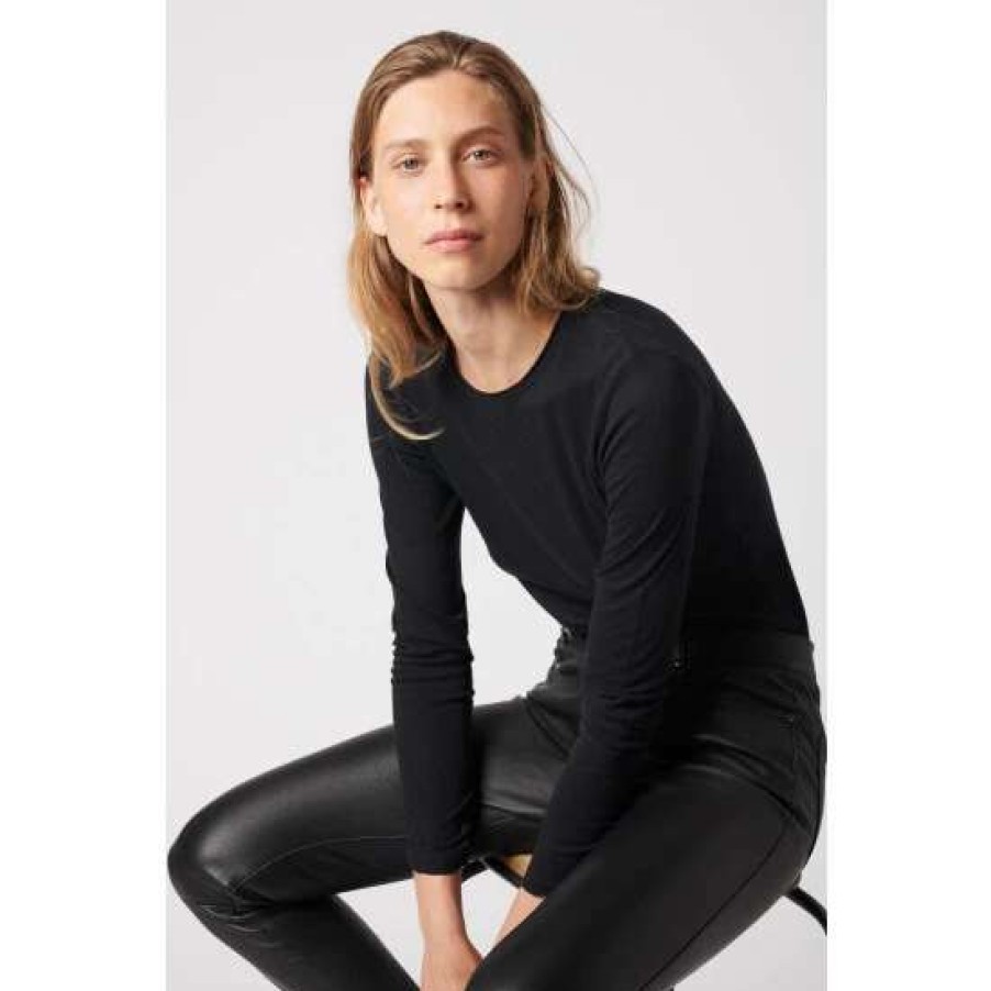 New Majestic Cotton/Cashmere Semi Relaxed Long Sleeve Crewneck Sweatshirts & Sweaters Noir