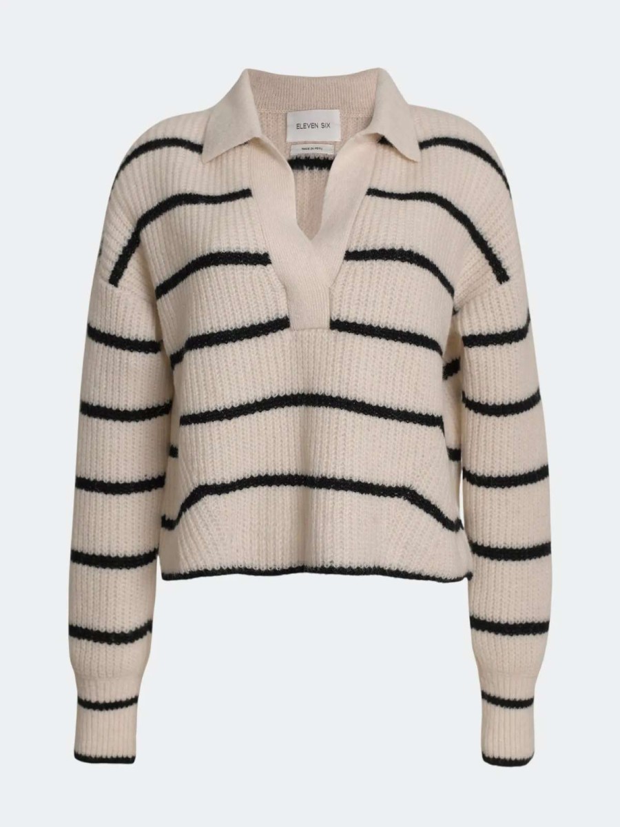 Clearance Eleven Six Tatum Sweater Ivory/Black Stripe