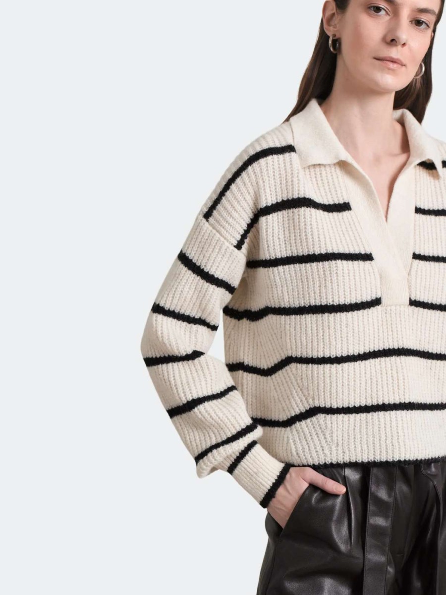 Clearance Eleven Six Tatum Sweater Ivory/Black Stripe